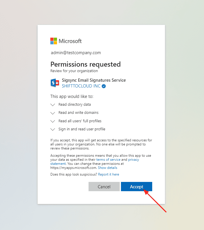 Accept the permissions Accept the permissions