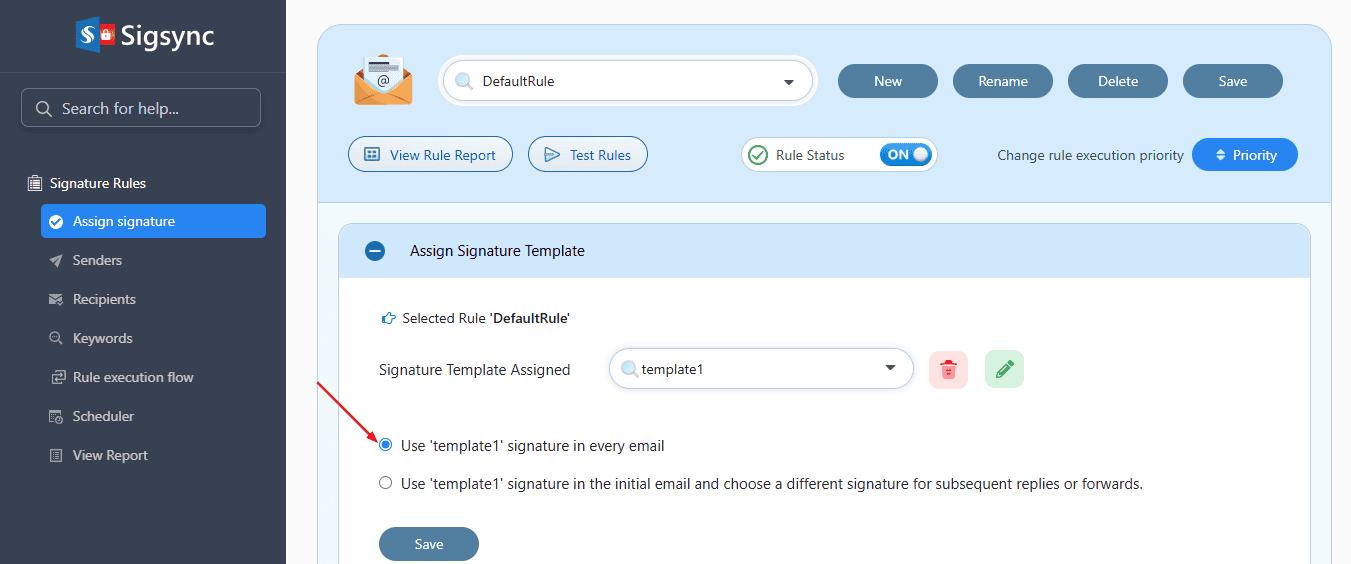 assign template to rule assign template to rule