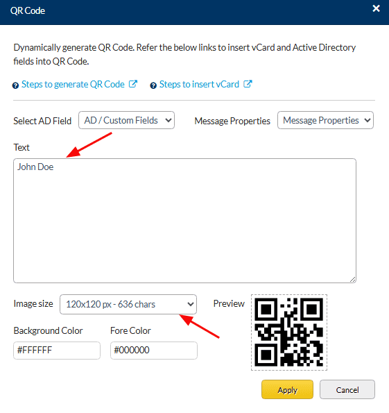 Set the size of the QR code image Set the size of the QR code image