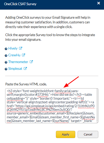 Insert OneClick surveys HTML code snippet Insert OneClick surveys HTML code snippet