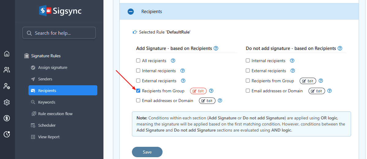 select sender group select sender group