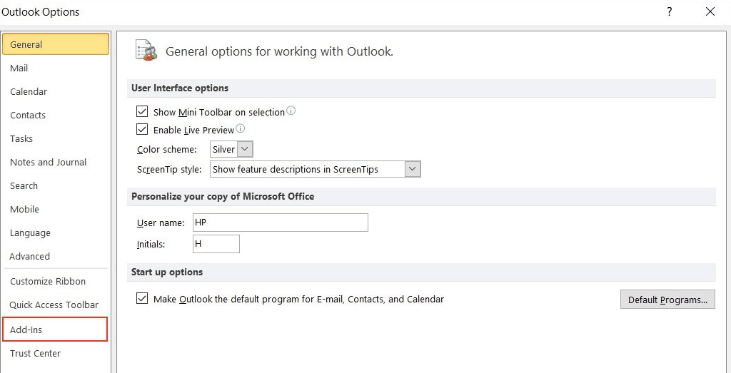 Navigate to the Add-ins section Navigate to the Add-ins section