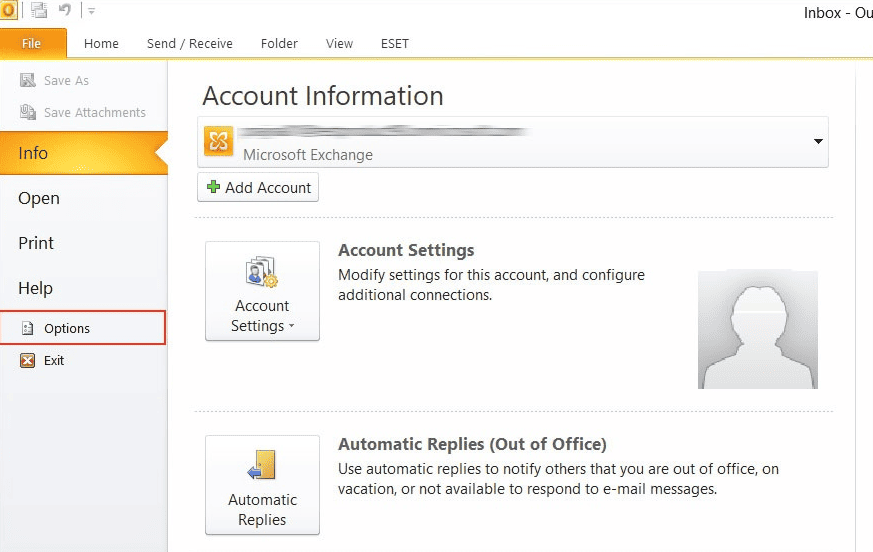 Go to options in Microsoft Outlook Go to options in Microsoft Outlook