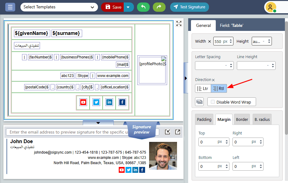 Change template direction Change template direction