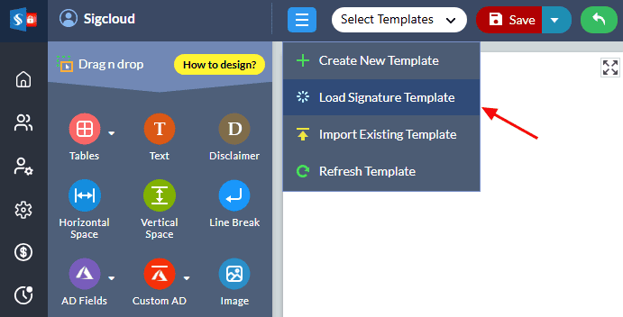 Load signature template Load signature template