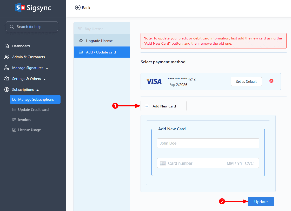 Edit subscription payment-method