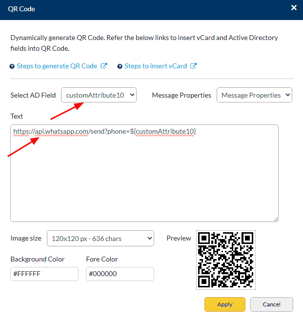 Integrate WhatsApp link in QR code