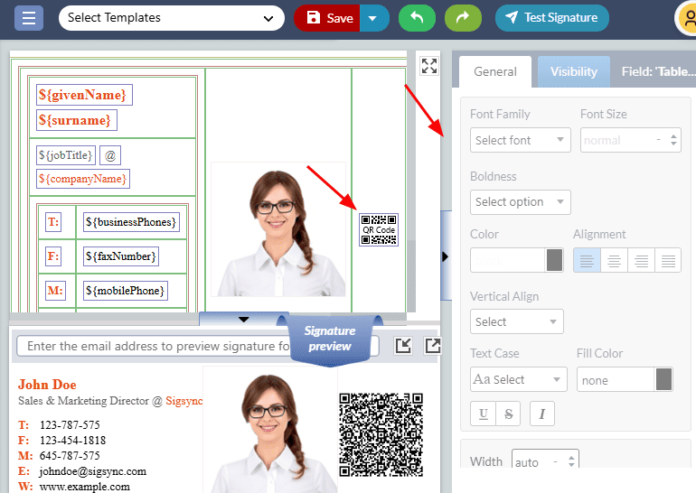 QR code component properties QR code component properties