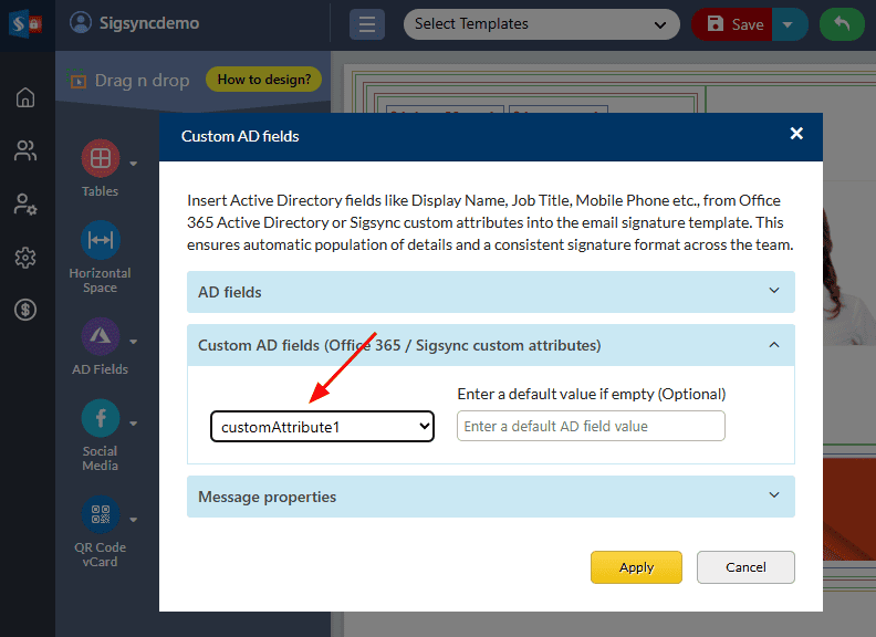 click apply Select the custom attribute fields