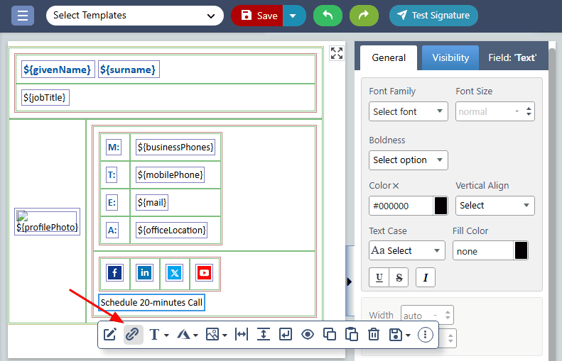 Add hyperlink in text