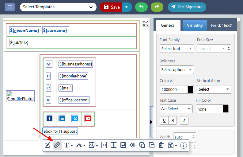 Add hyperlink in text