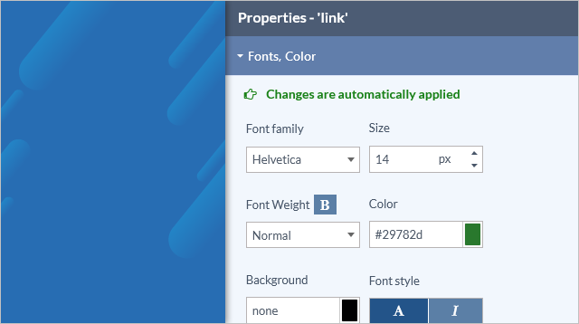 Change font name, size, color of an email signature field