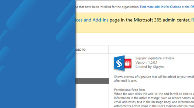 Sigsync Signature Preview Outlook Add-in Admin Installation